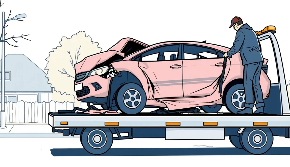 Obhliadka poškodeného motorového vozidla technikom po vážnej dopravnej nehode