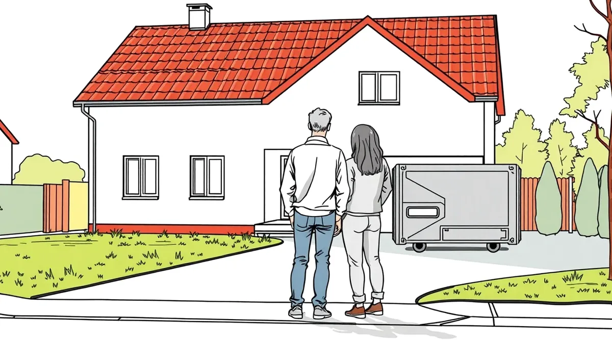 Uskladnený stavebný materiál a náradie na oplotenom pozemku novostavby