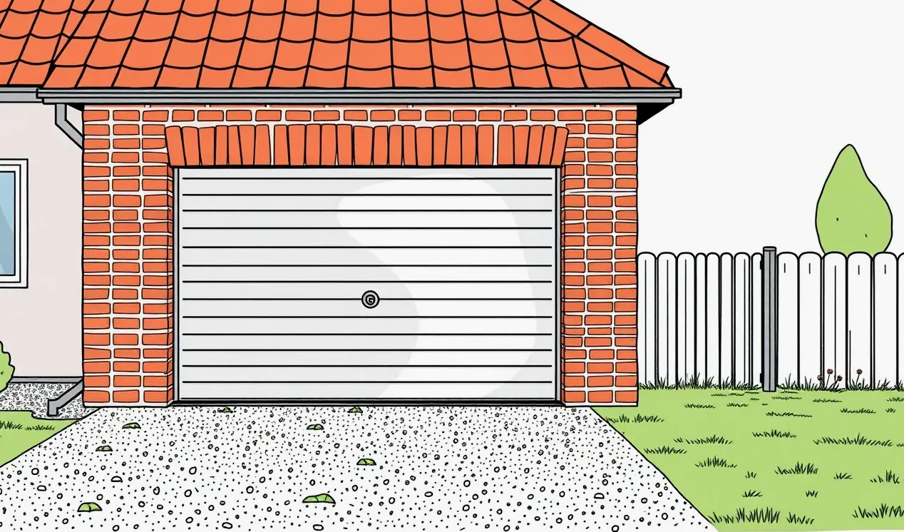 Moderná garáž pri rodinnom dome s automatickou sekčnou bránou a autom vo vnútri