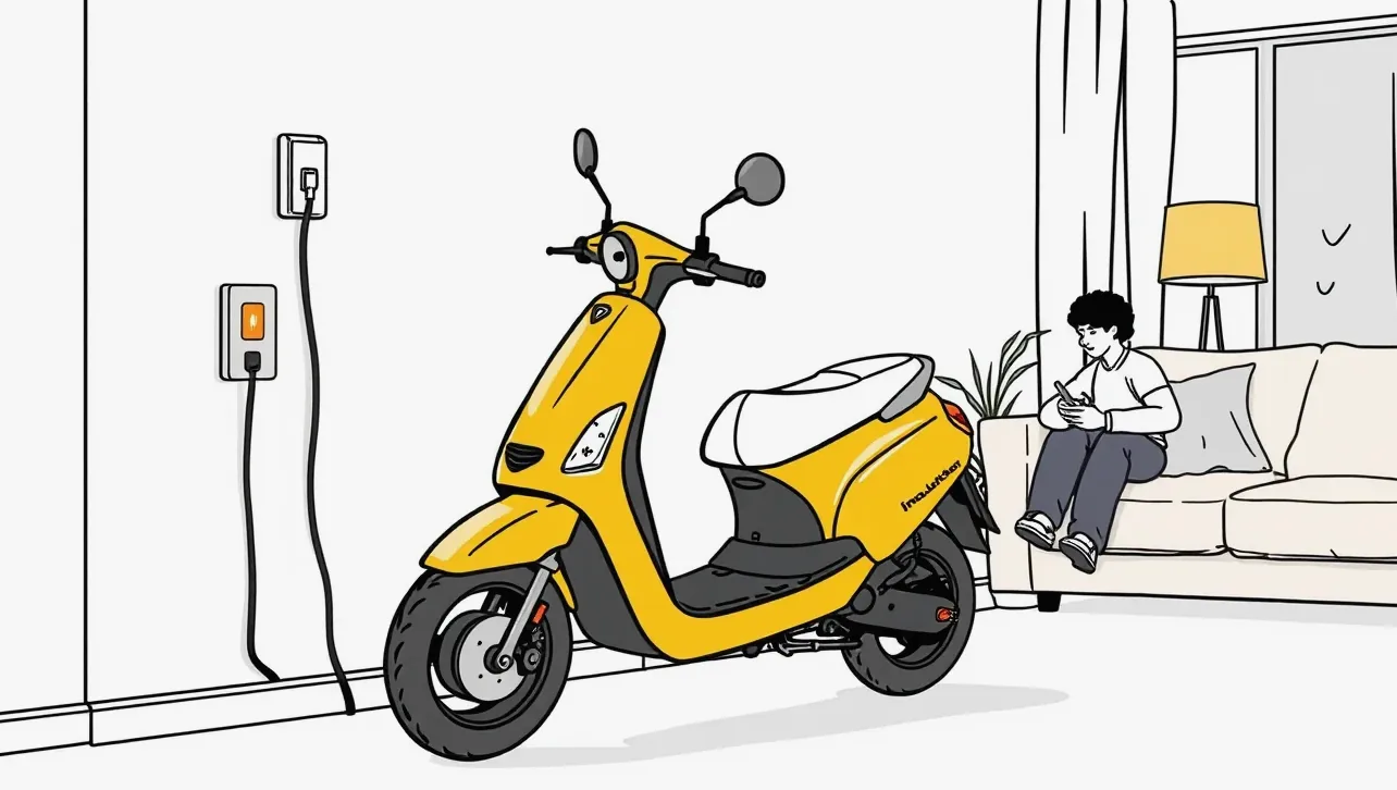 Mladý muž kontrolujúci sériové číslo rámu kolobežky v mobilnej aplikácii pred nahlásením škody