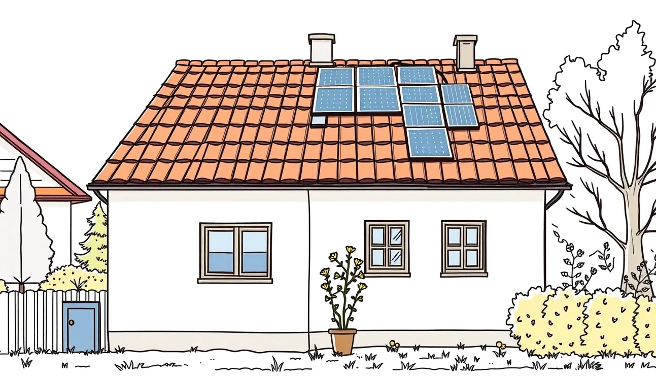 Solárne panely osadené na drevenej rekreačnej chate v horskom prostredí