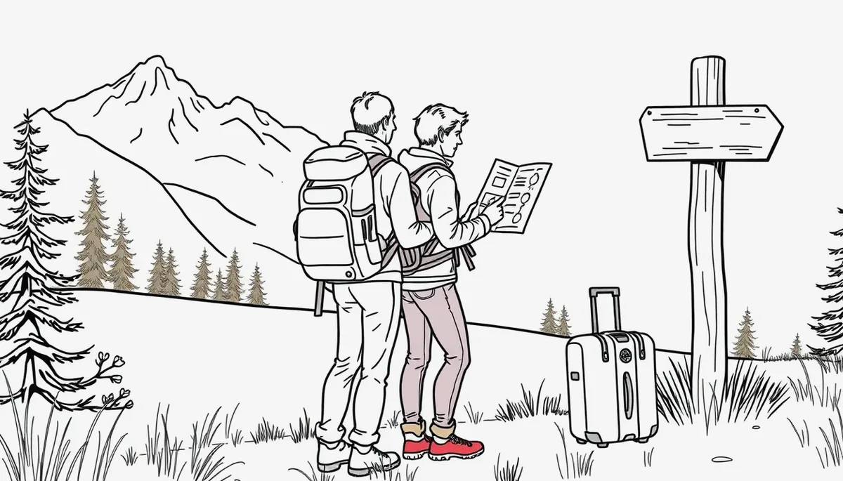 Turistka telefonuje s asistenčnou službou pri horskej chate