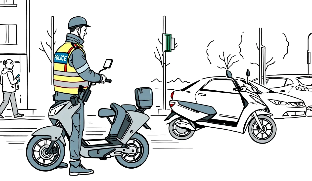 Detailný pohľad na výrobný štítok s technickými údajmi elektrickej kolobežky