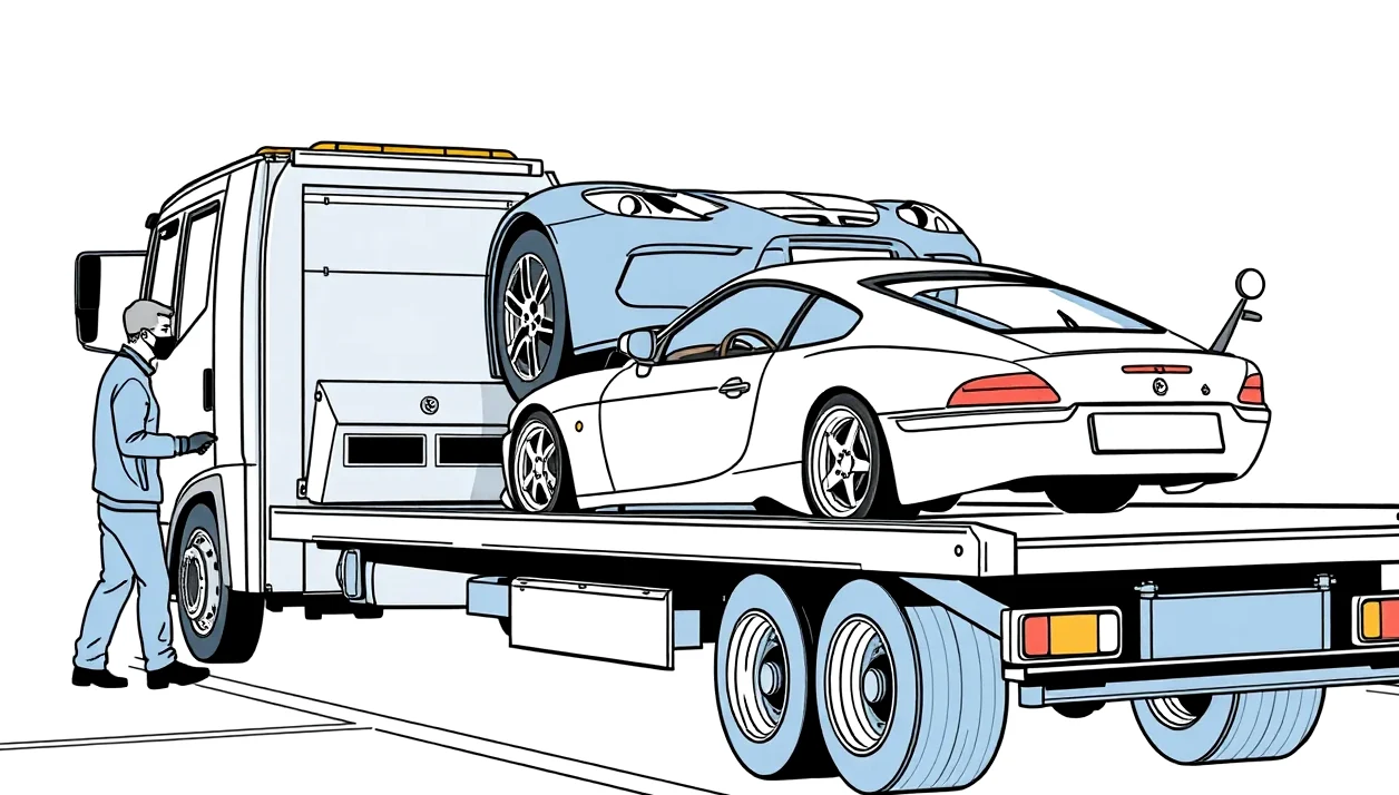 Odťahové vozidlo so sklopnou hydraulickou plošinou nakladá nízke auto