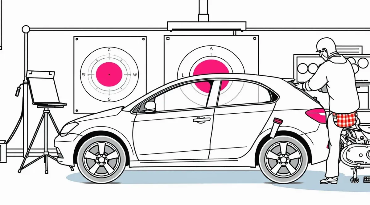 Servisný technik vykonávajúci kalibráciu asistenčných systémov ADAS po výmene skla