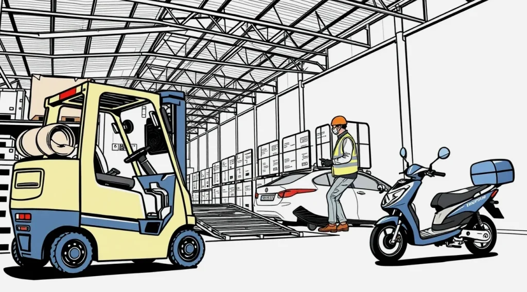 Firemná dodávka a osobné autá zaparkované pred sídlom logistickej spoločnosti