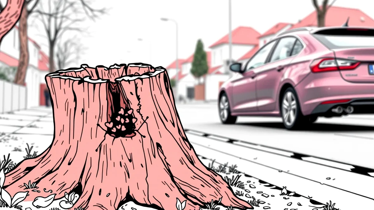 Osobný automobil zaparkovaný na sídlisku v blízkosti starých topoľov pred búrkou