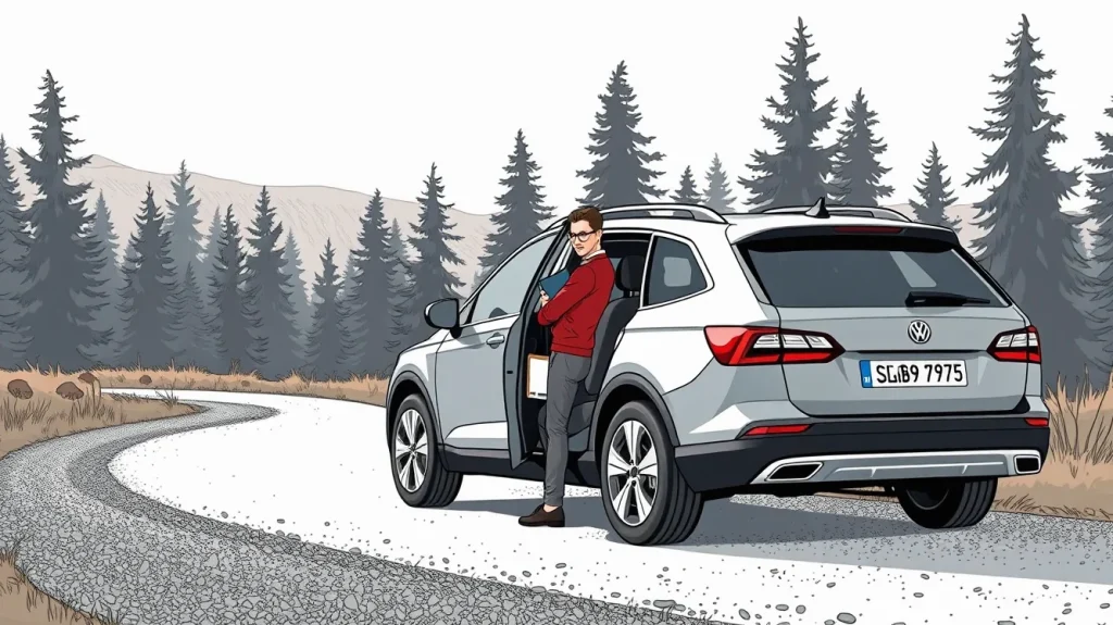Firemné vozidlo Subaru Outback zaparkované pred administratívnou budovou
