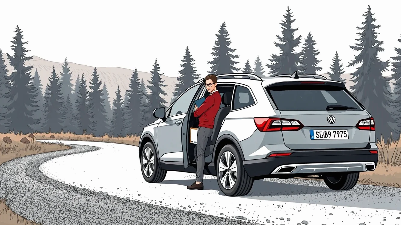 Firemné vozidlo Subaru Outback zaparkované pred administratívnou budovou