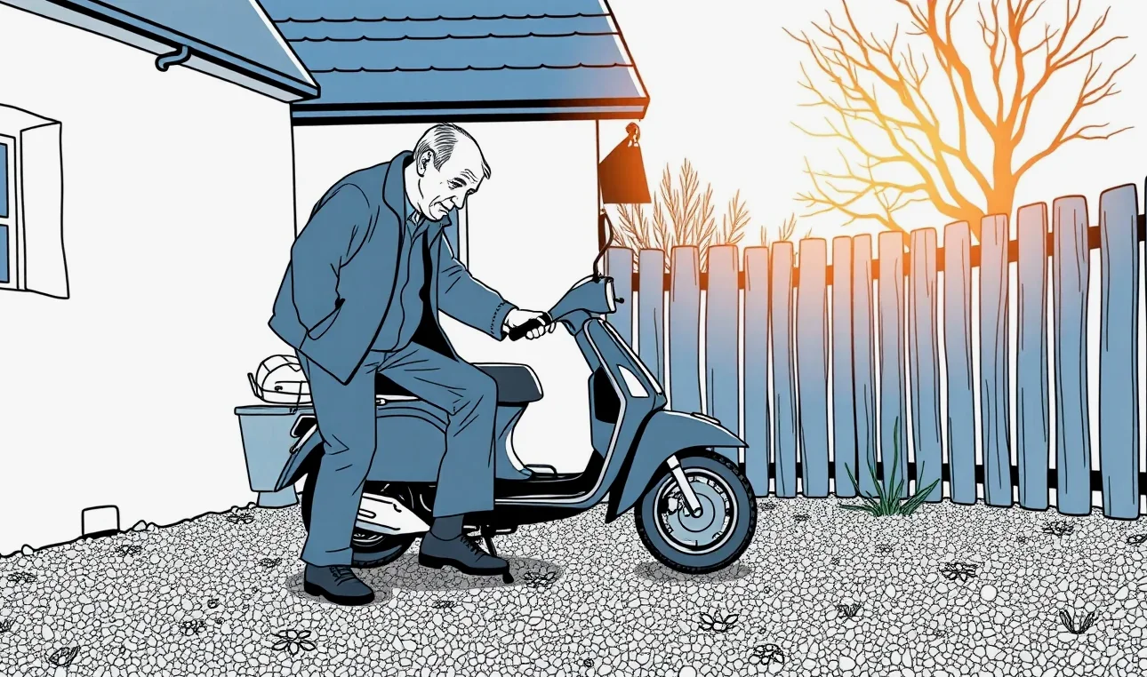 Motocyklová prilba a ochranné rukavice položené na sedadle malého motocykla