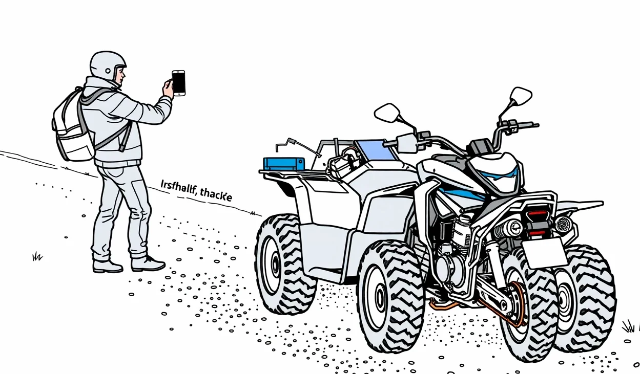 Detailný pohľad na výrobný štítok s technickými údajmi a číslom rámu štvorkolky