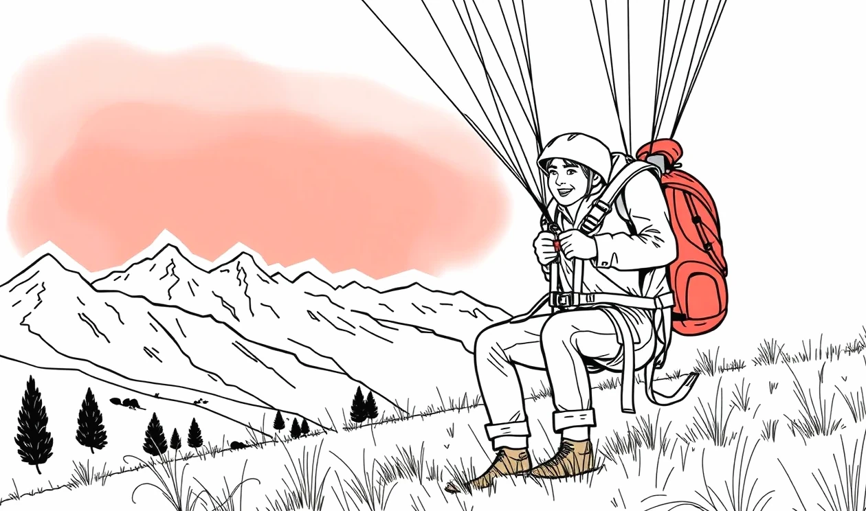 Pilot kontroluje stav šnúr a vrchlíka padákového klzáka pred štartom na horskom hrebeni